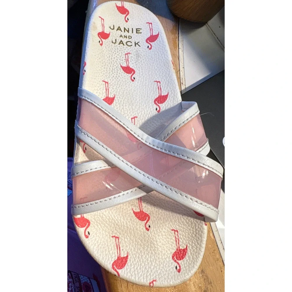 Janie and Jack Slide Sandals Girls Size 11 Pink Flamingo Crisscross Strap Water